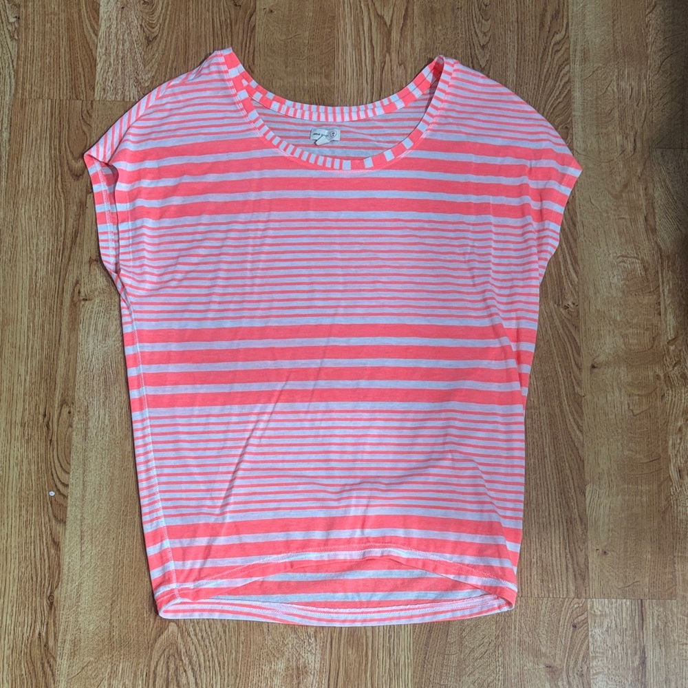 Aerie Coral and White Striped Tee